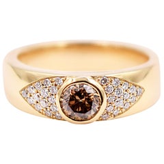 Brown Diamond and White Diamond Statement Ring in 18 Karat Yellow Gold