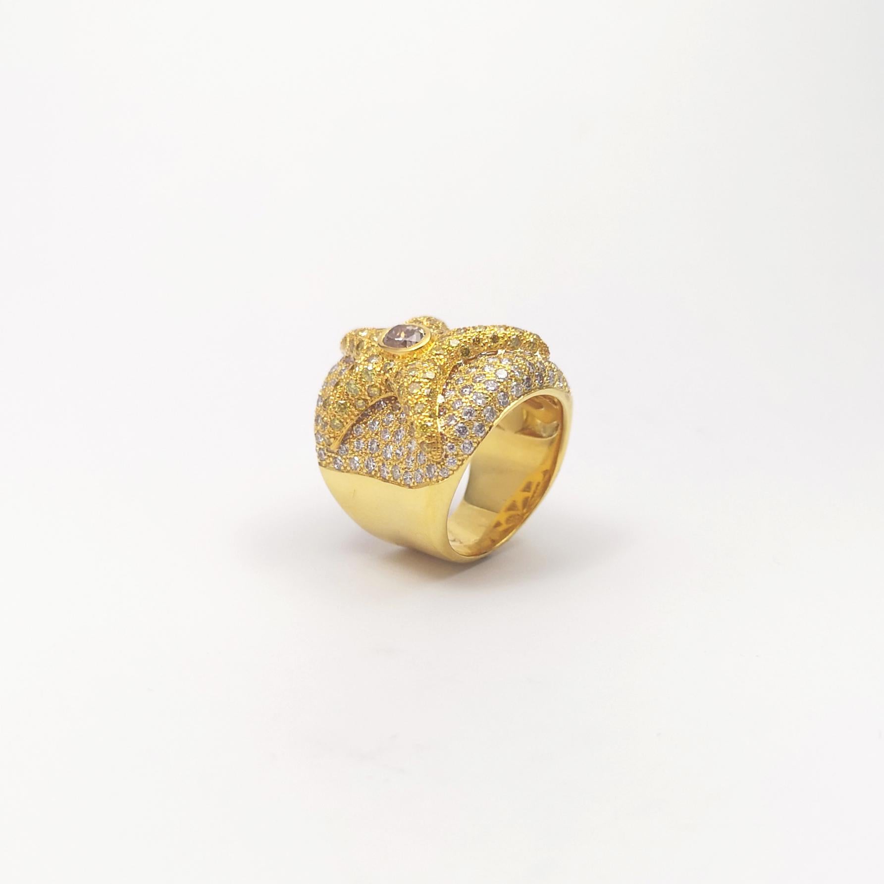 Bague étoile de mer en or 18 carats, diamant brun et diamant jaune en vente 8