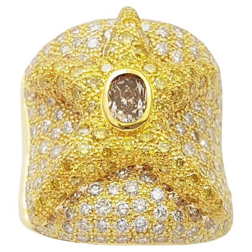 Bague étoile de mer en or 18 carats, diamant brun et diamant jaune
