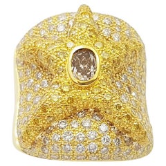Brown Diamond and Yellow Diamond Starfish Ring set in 18K Gold Settings
