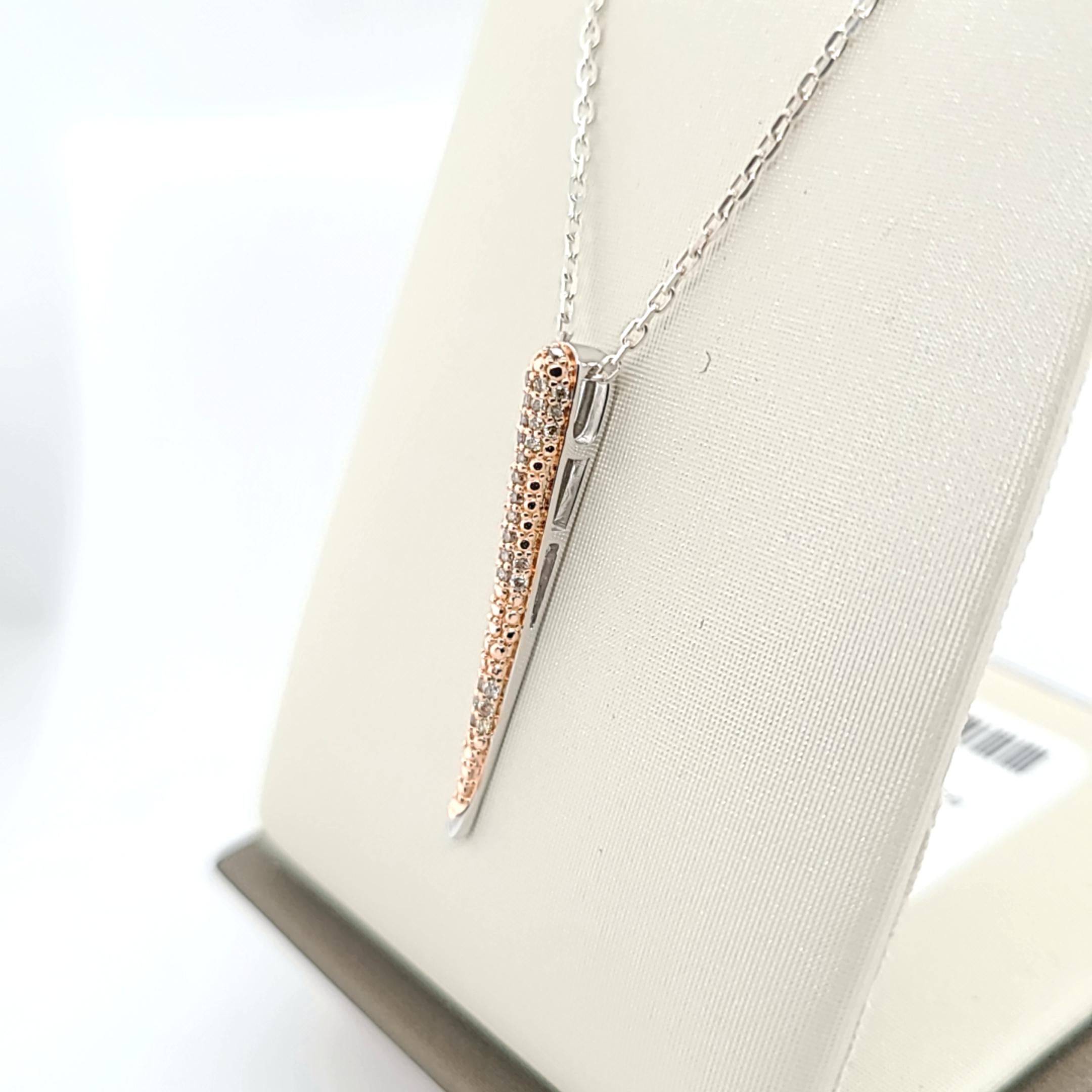 Rose Cut Brown Diamond Bar Pendant Set in Rose Gold Sterling Silver For Sale