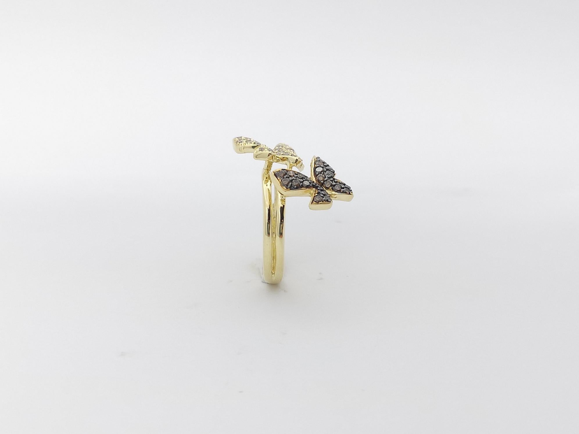 Brown Diamond Butterfly Ring Set in 18k Gold Settings For Sale 2