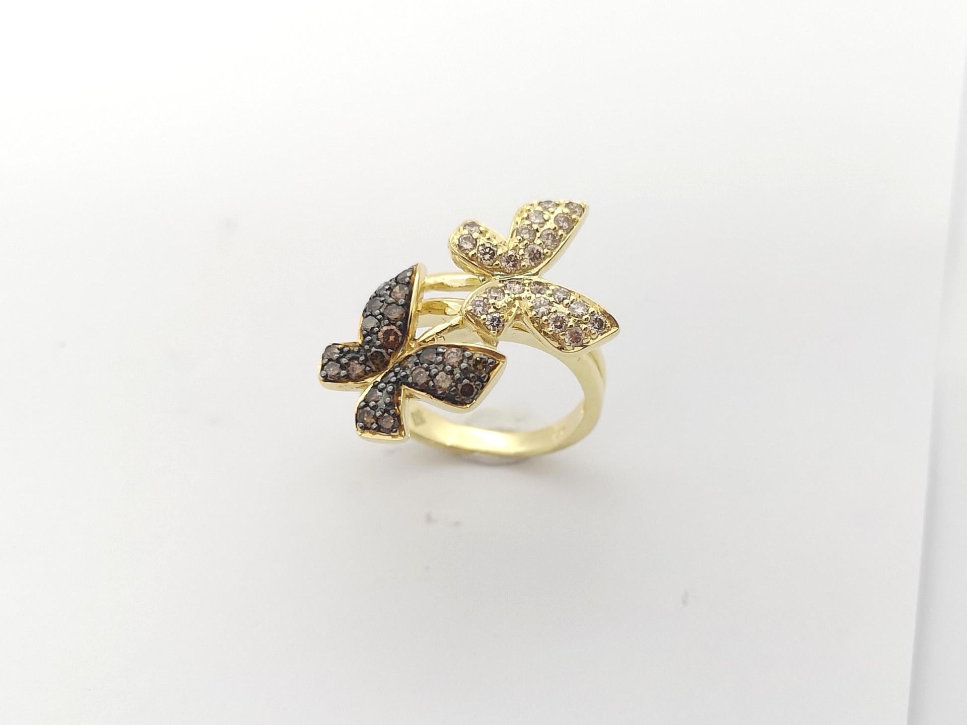 Brown Diamond Butterfly Ring Set in 18k Gold Settings For Sale 4