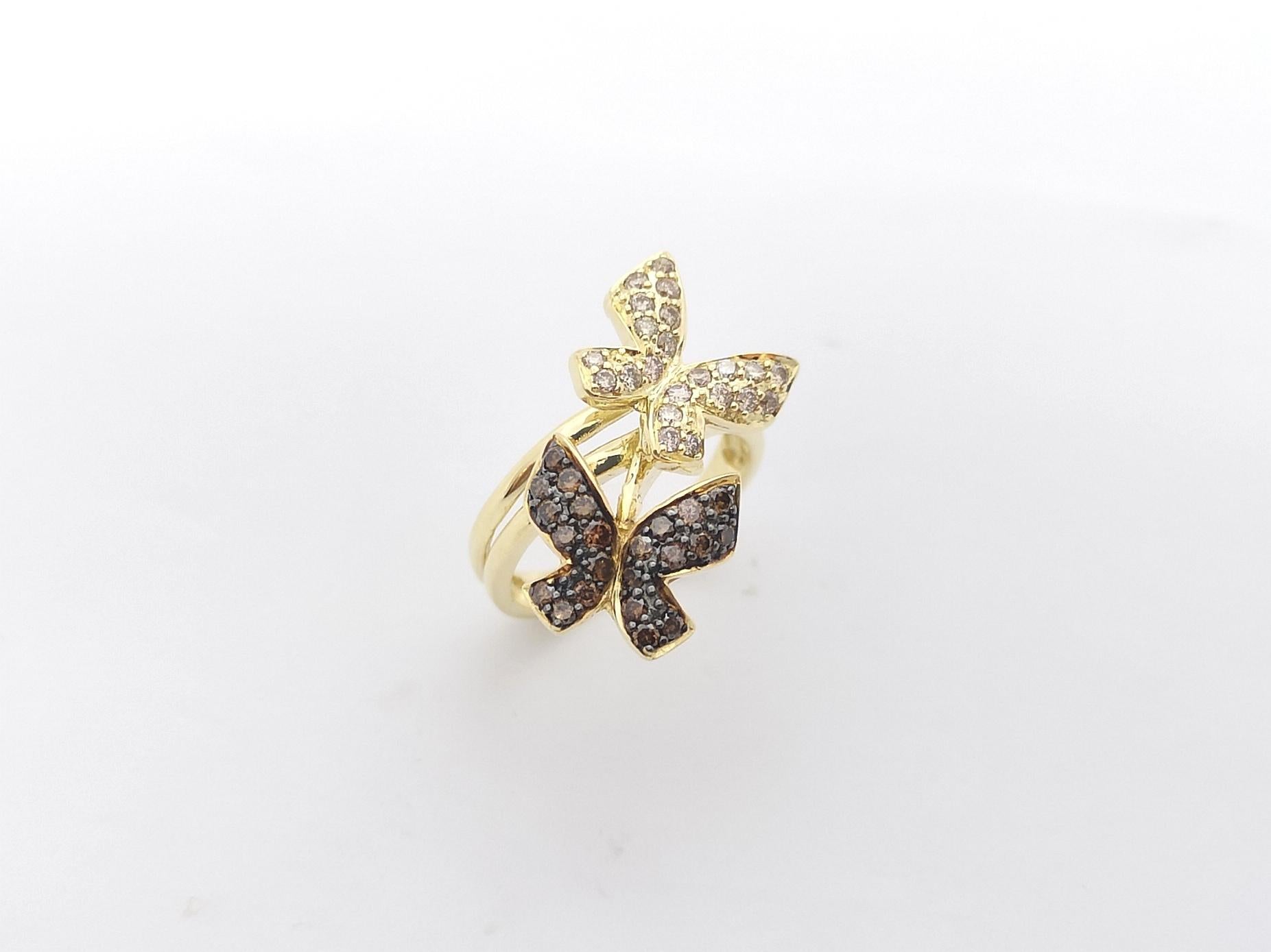 Brown Diamond Butterfly Ring Set in 18k Gold Settings For Sale 5