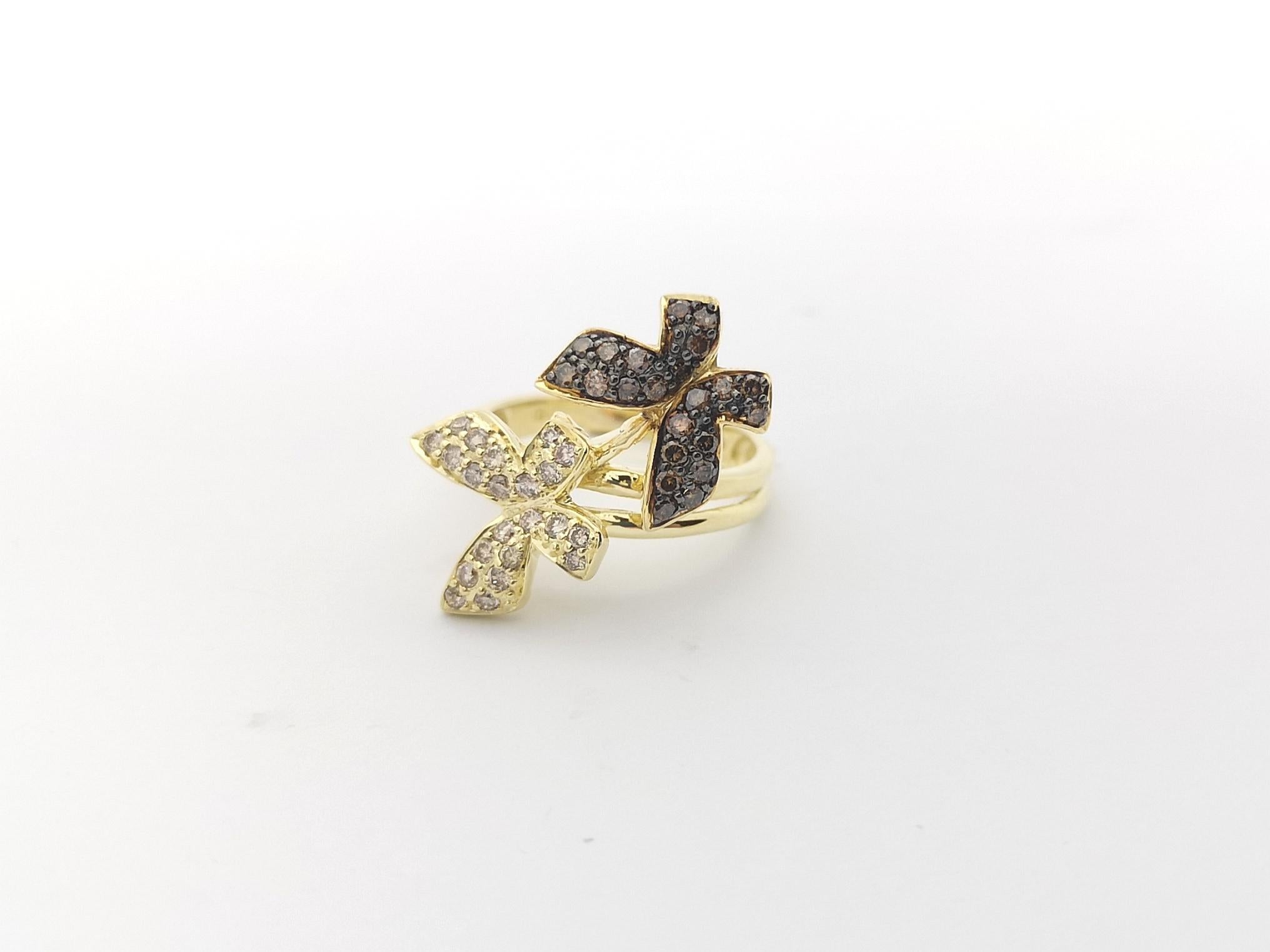 Brown Diamond Butterfly Ring Set in 18k Gold Settings For Sale 1