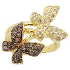 Brown Diamond Butterfly Ring Set in 18k Gold Settings
