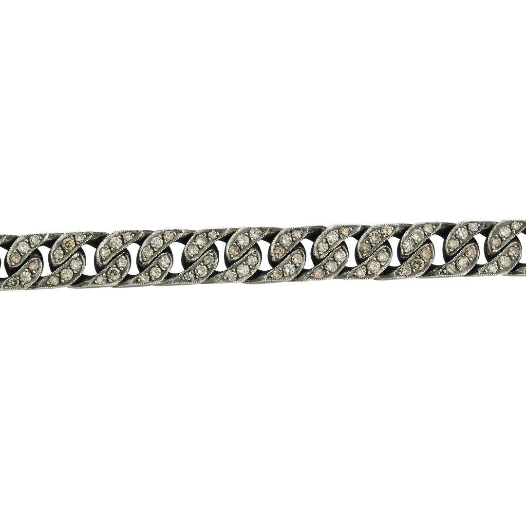 Taille ronde Bracelet à chaîne en argent oxydé et diamants champagne en vente