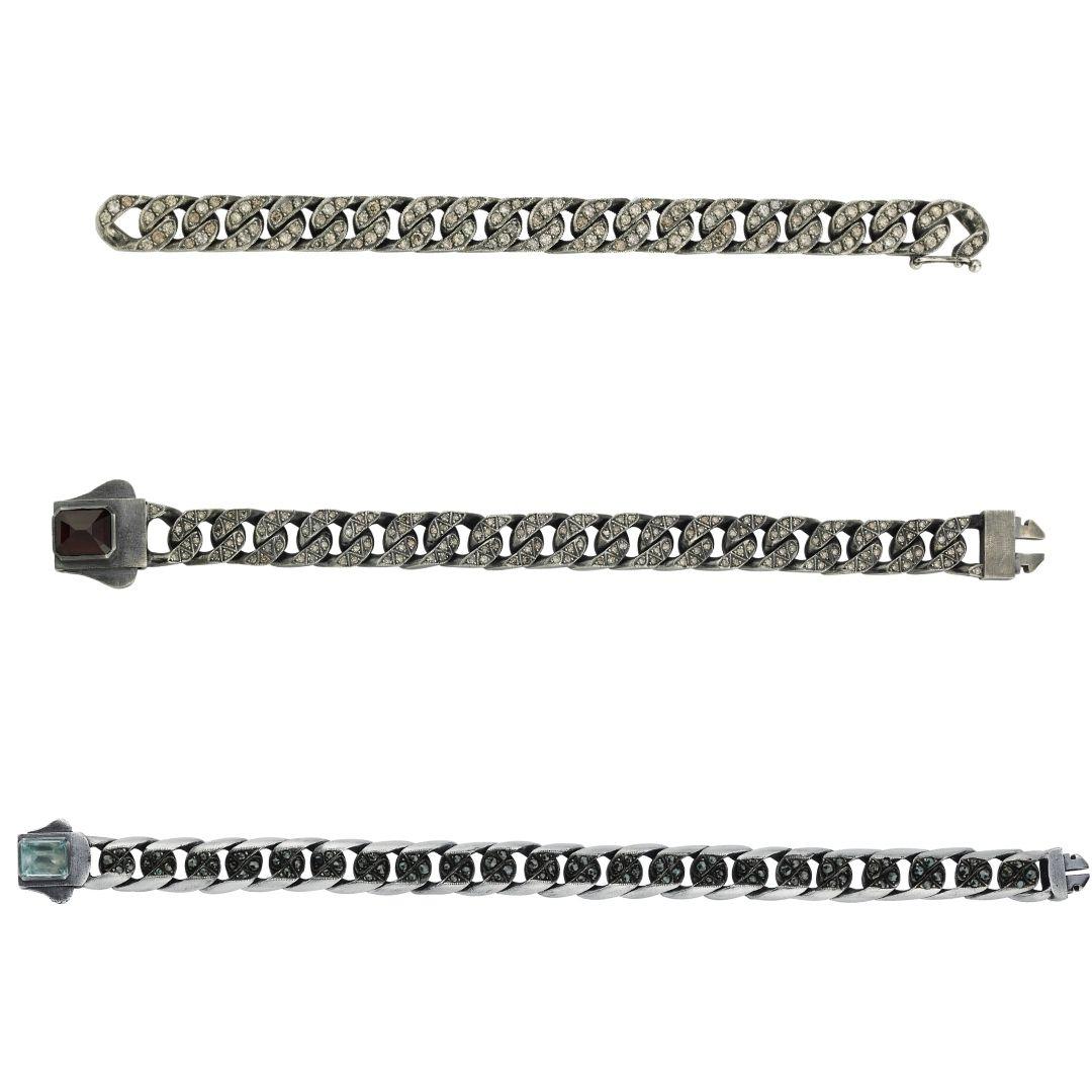 Oxidised Silver Champagne Diamond Chain Bracelet In New Condition For Sale In ISTANBUL, TR