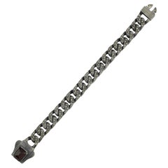 Oxidised Silver Champagne Diamond and Garnet Chain  Bracelet