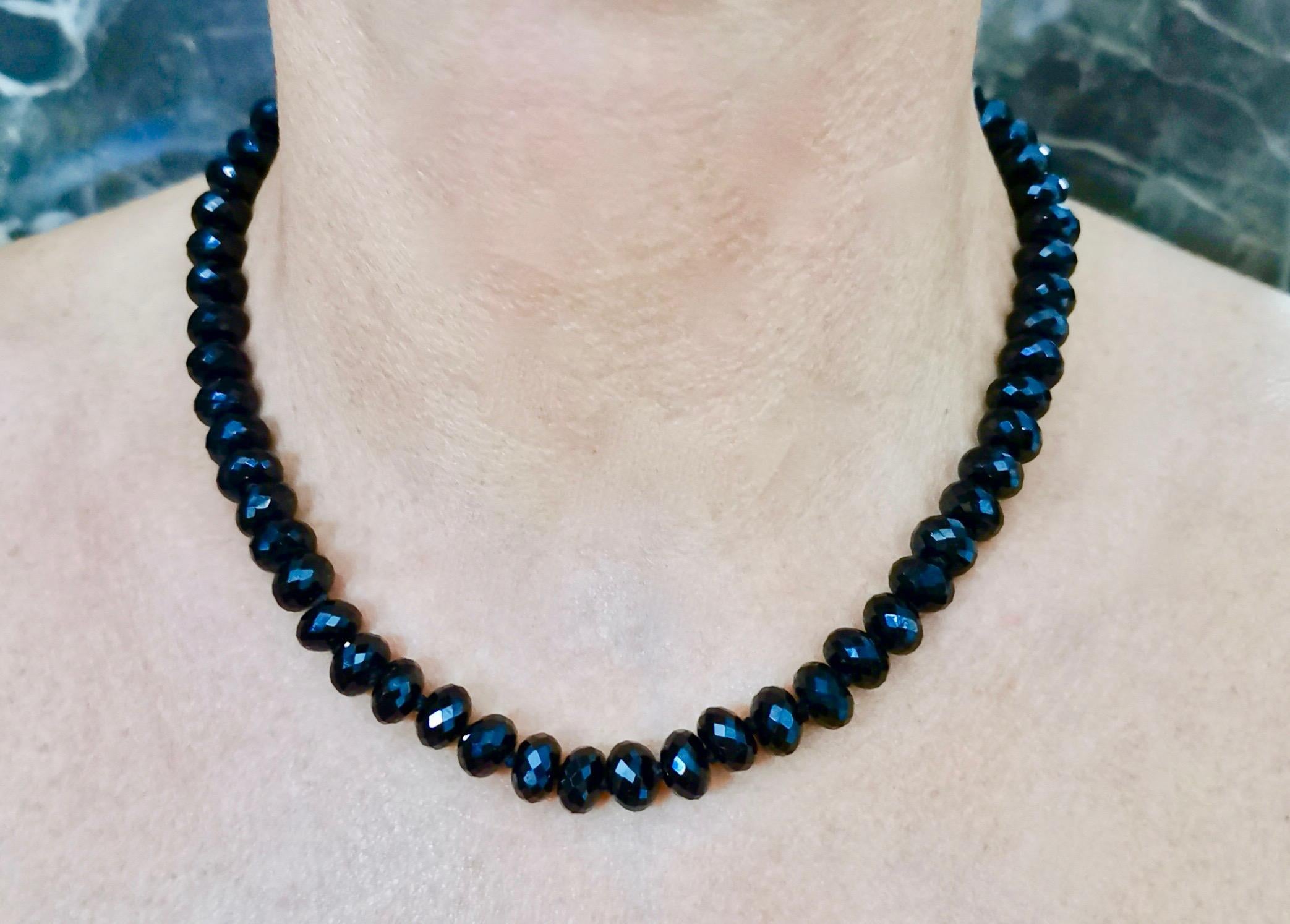 Round Cut Brown Diamond Clasp Onyx Multi Facets Beaded Necklace For Sale