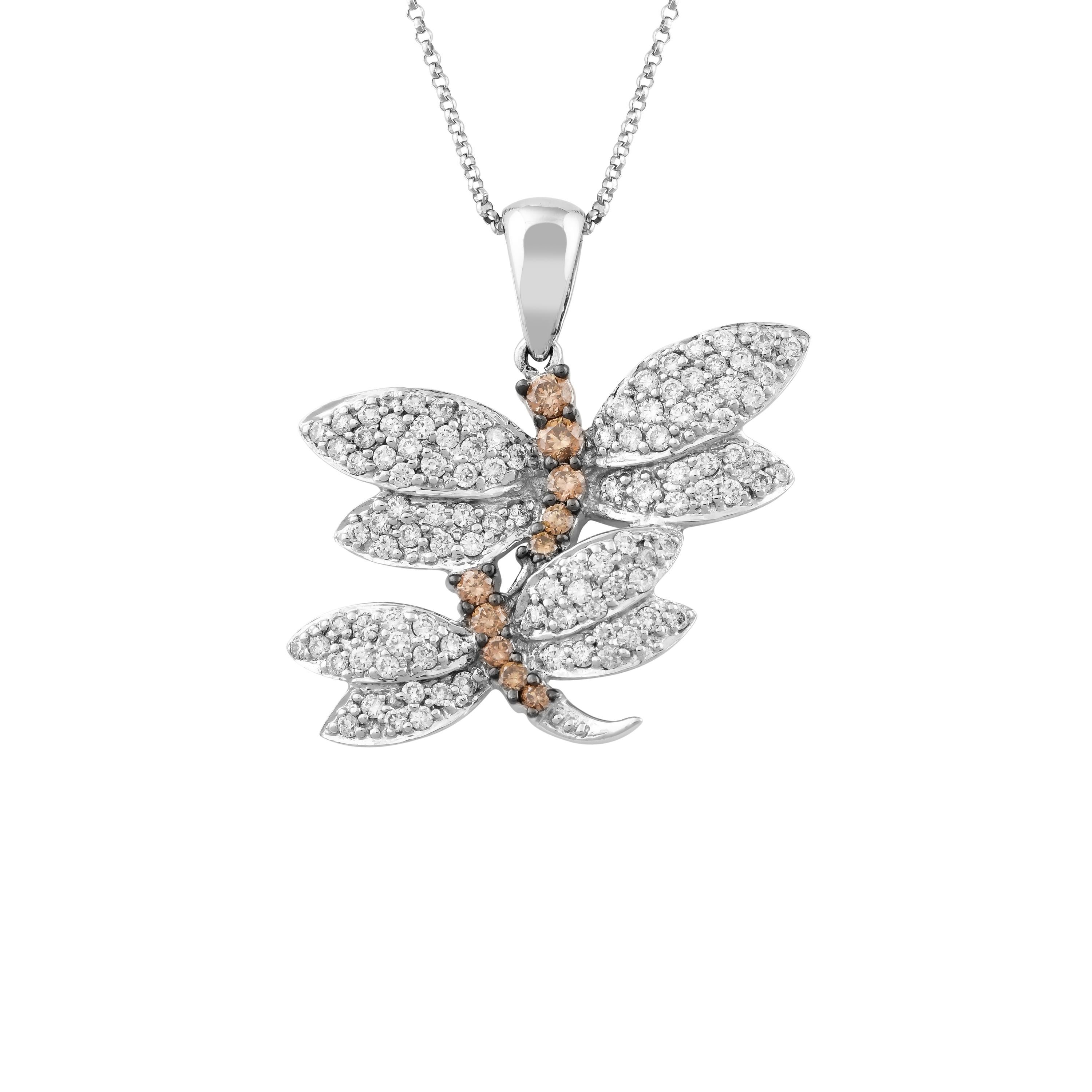 Contemporary Brown Diamond Cocktail Pendant in 14 Karat White Gold For Sale