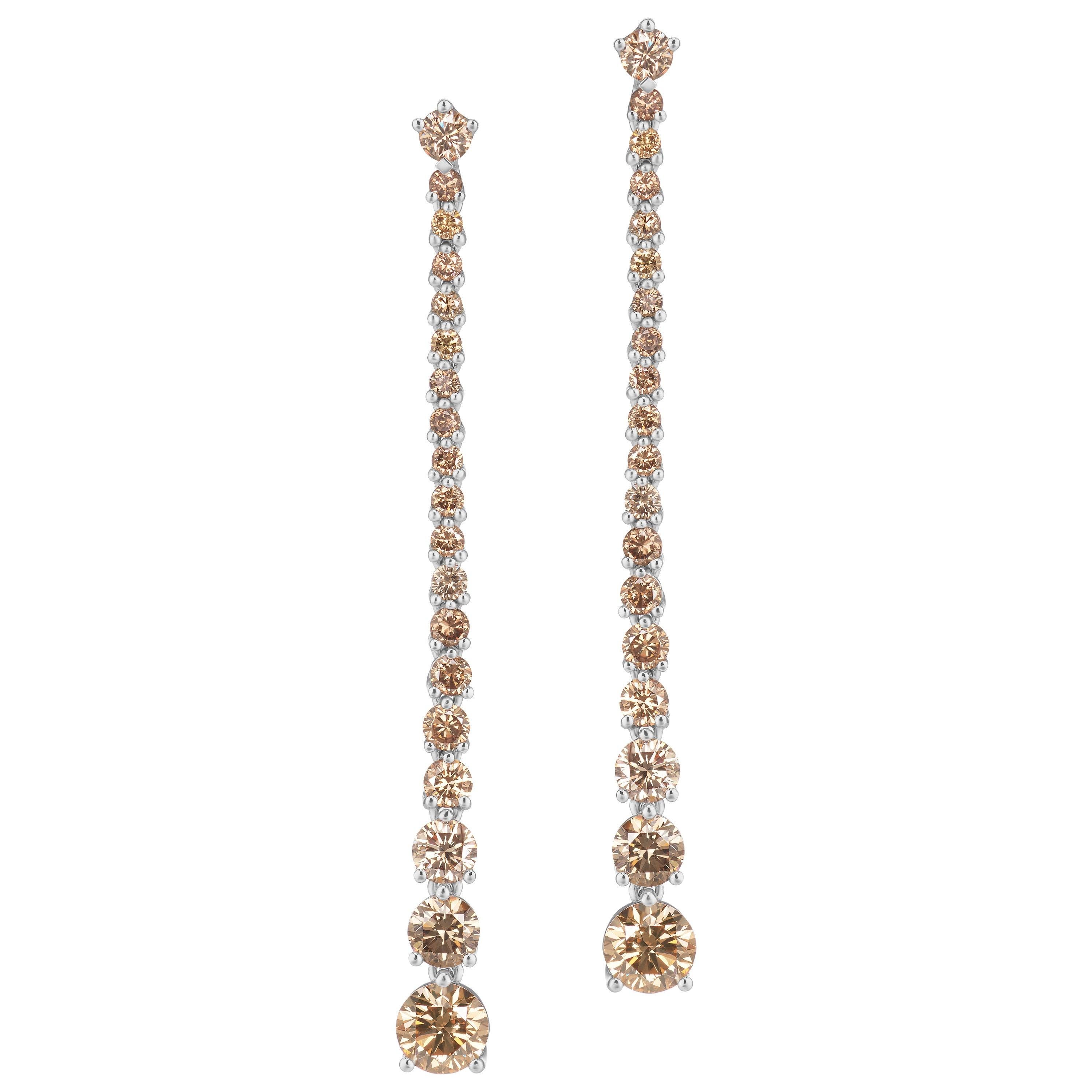 Brown Diamond Dangle Earrings Set in Platinum For Sale