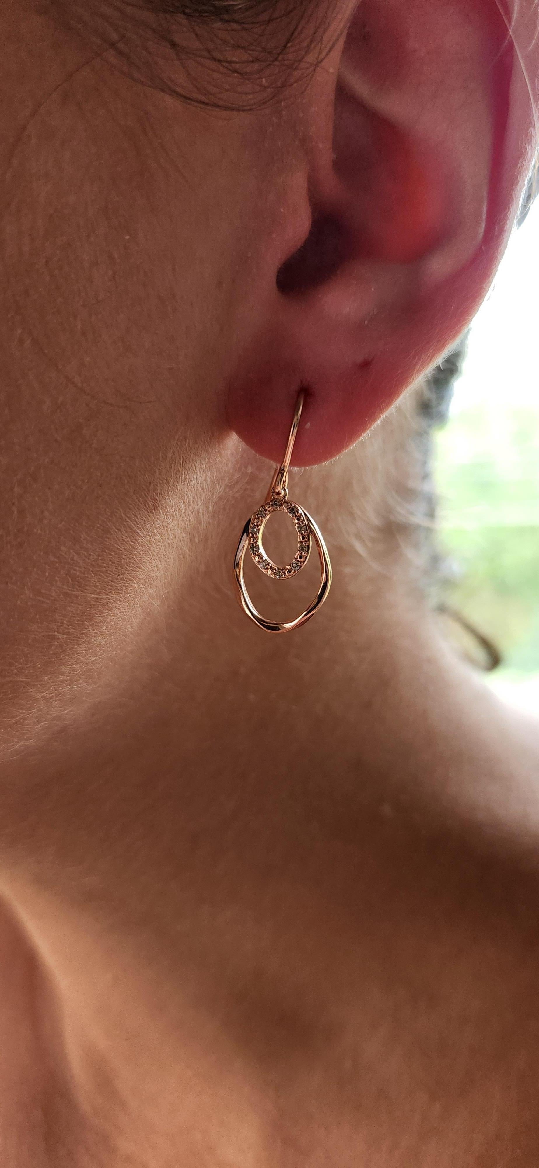 Contemporary Brown Diamond Double Circle Rose Gold Sterling Silver Dangle Earring For Sale