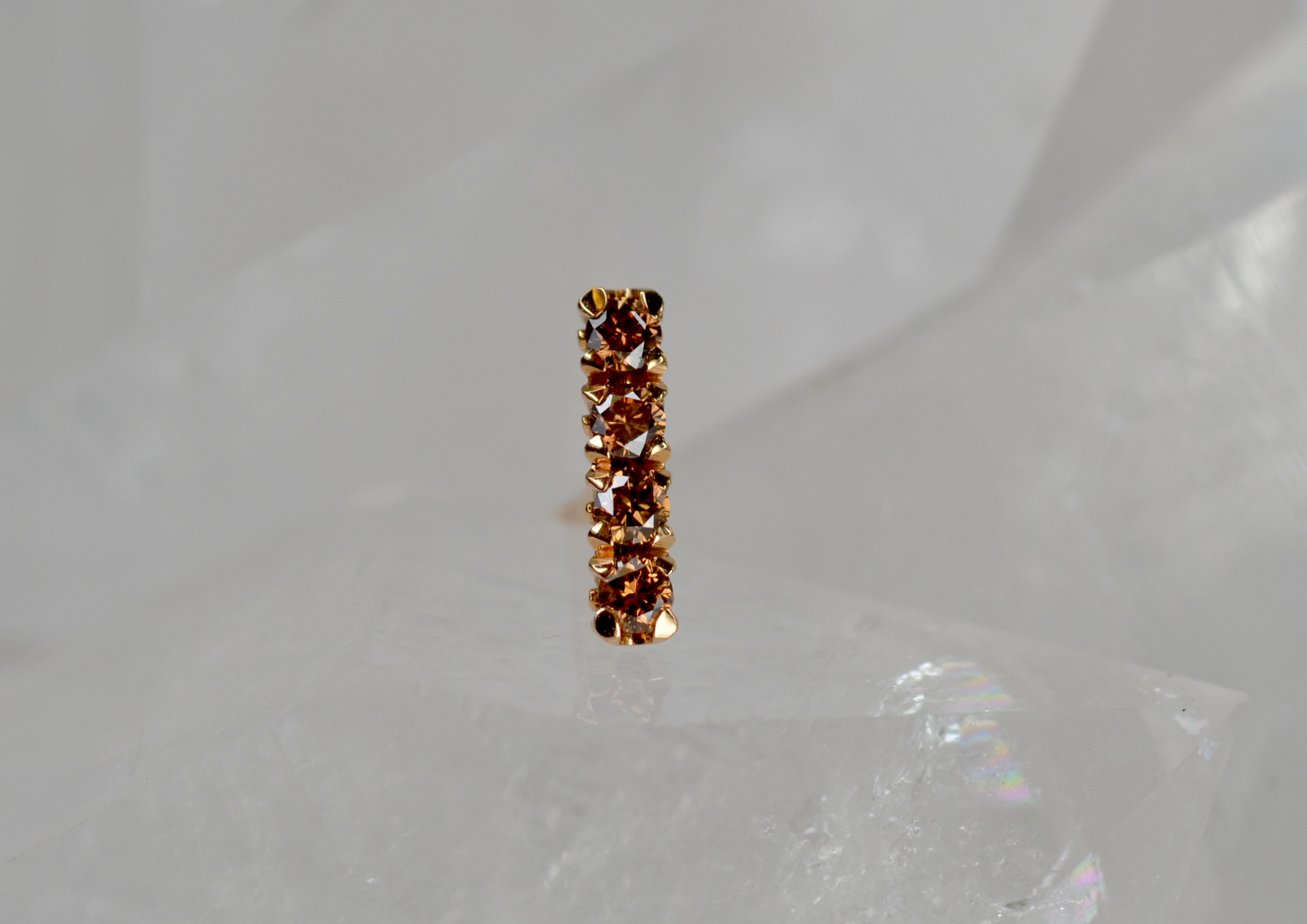 Contemporary Brown Diamond Earring Stud in 18 Karat Rose Gold For Sale