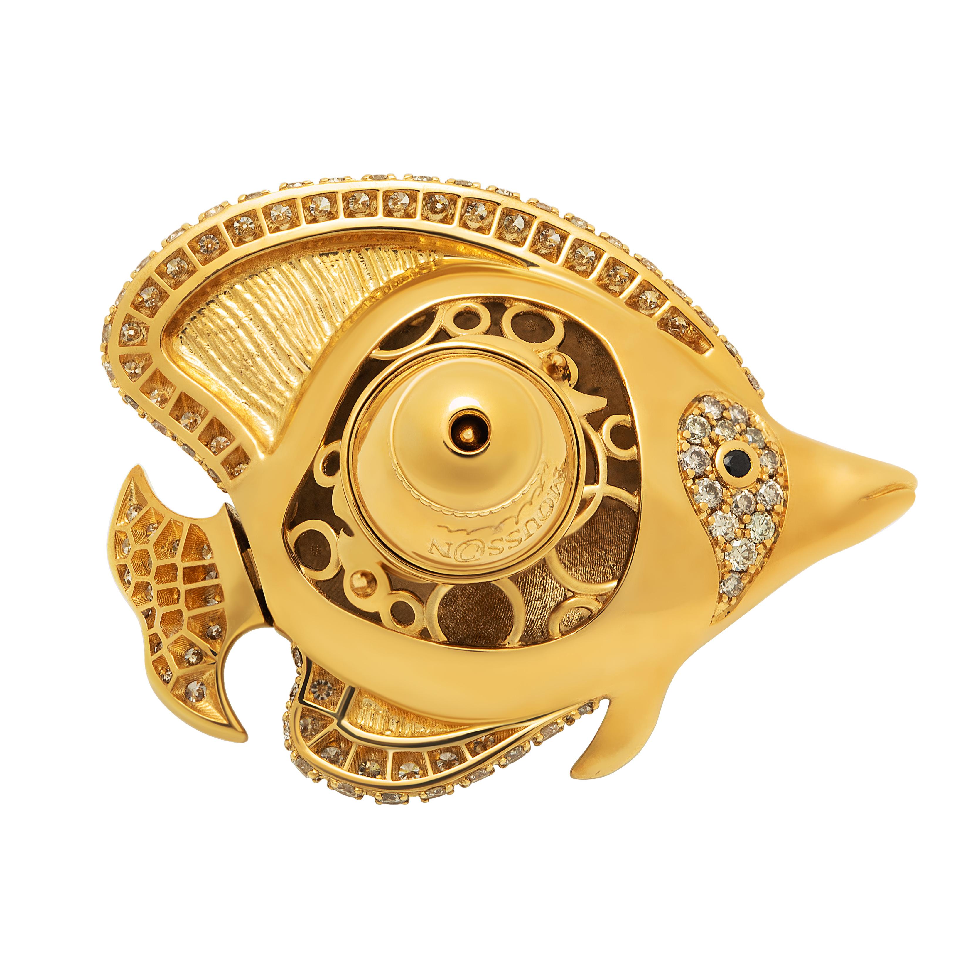 Brown Diamond Enamel 18 Karat Yellow Gold Angel Fish Brooch

Looking for a unique yet beautiful piece of jewellery? Check out our Angelfish Brooch! Made with 18 Karat yellow gold, enamel, and champagne diamonds, and featuring an angel fish design,
