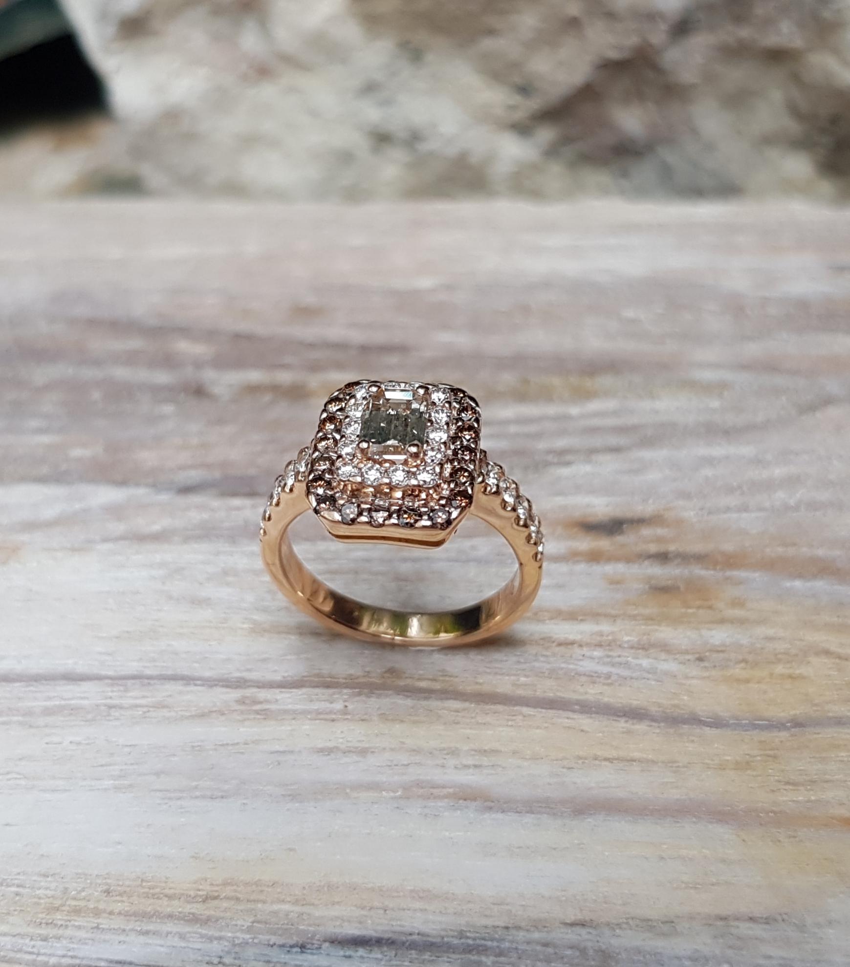 Bague de fiançailles en or rose 18 carats sertie d'un diamant brun Neuf - En vente à Bangkok, TH