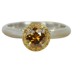 Brown Diamond Engagement Ring, Yellow & White Halo – 18K Gold, Platinum Two-Tone