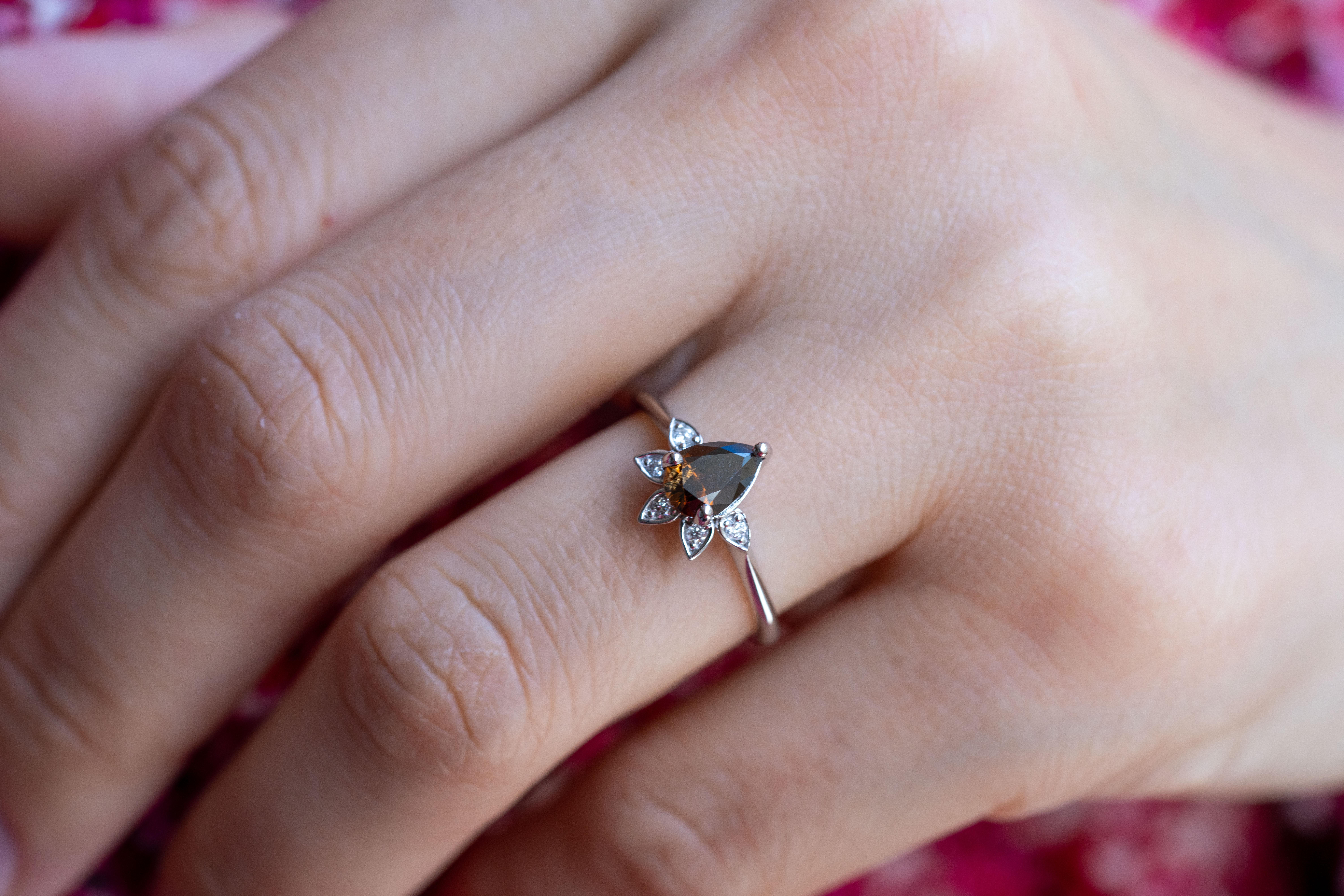 For Sale:  Brown Diamond Floral Design Ring 2