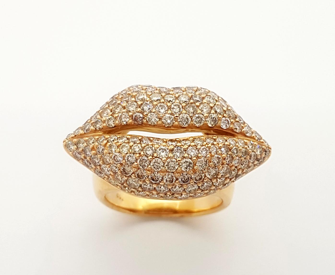 Brown Diamond Lips Ring set in 18K Rose Gold Settings For Sale 5