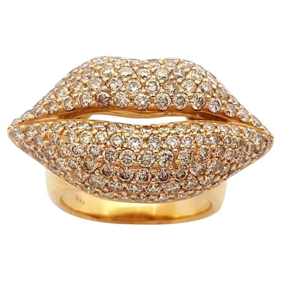 Brown Diamond Lips Ring set in 18K Rose Gold Settings For Sale