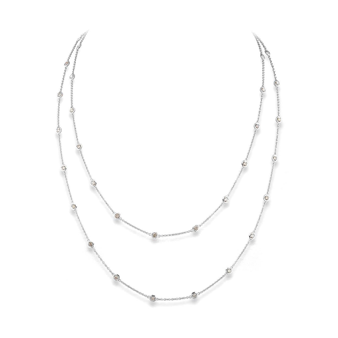 Necklace in 18kt white gold set with 32 brown diamond 2.38 cts (120 cm)