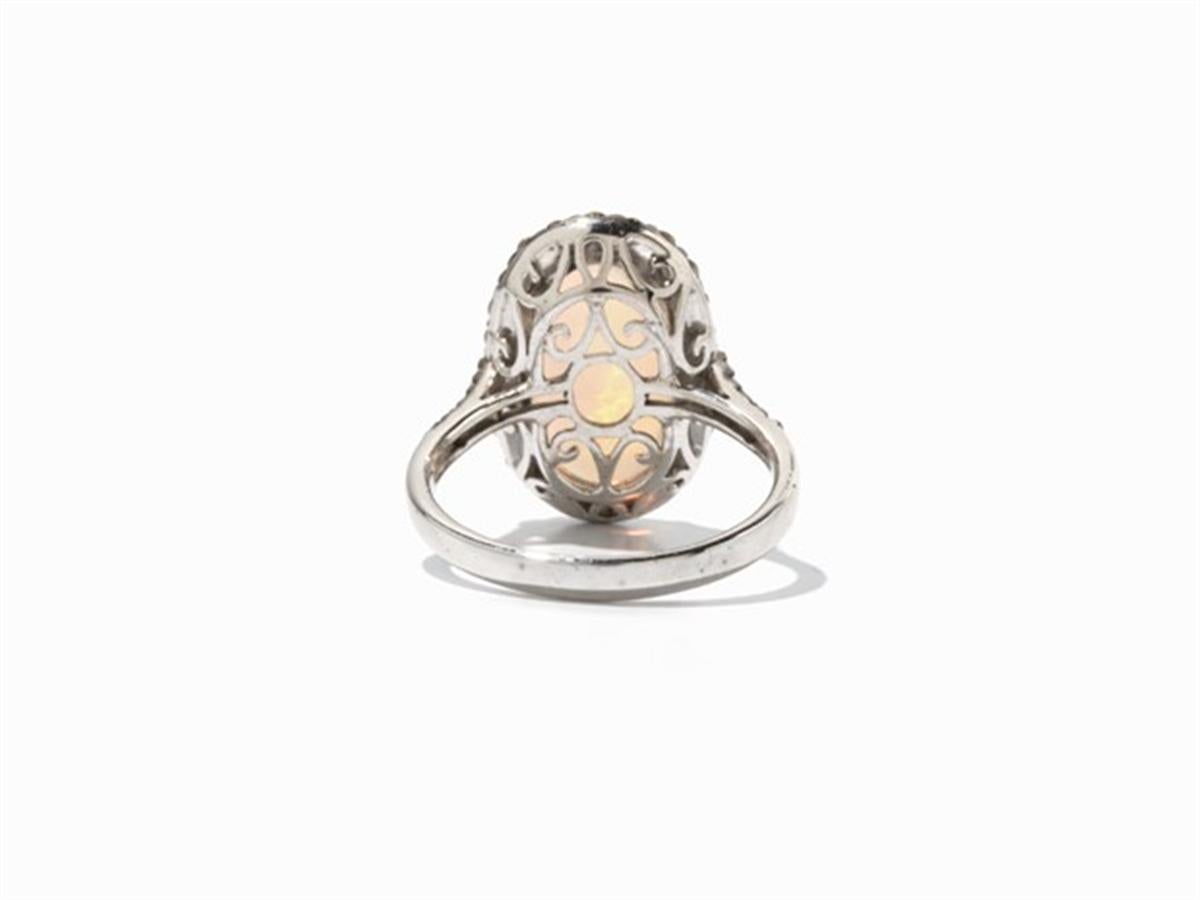 Art Deco Brown Diamond Opal 18 Karat White Gold Cocktail Halo Ring