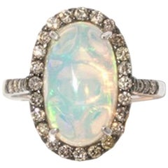 Brown Diamond Opal 18 Karat White Gold Cocktail Halo Ring