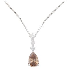 Brown Diamond Pear and White Diamond Pendant Necklace in Platinum