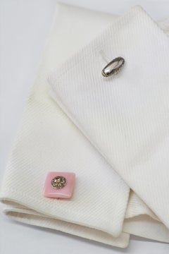 Handgefertigte Manschettenknöpfe aus 18-karätigem Gold mit braunem Diamanten und rosa Opal