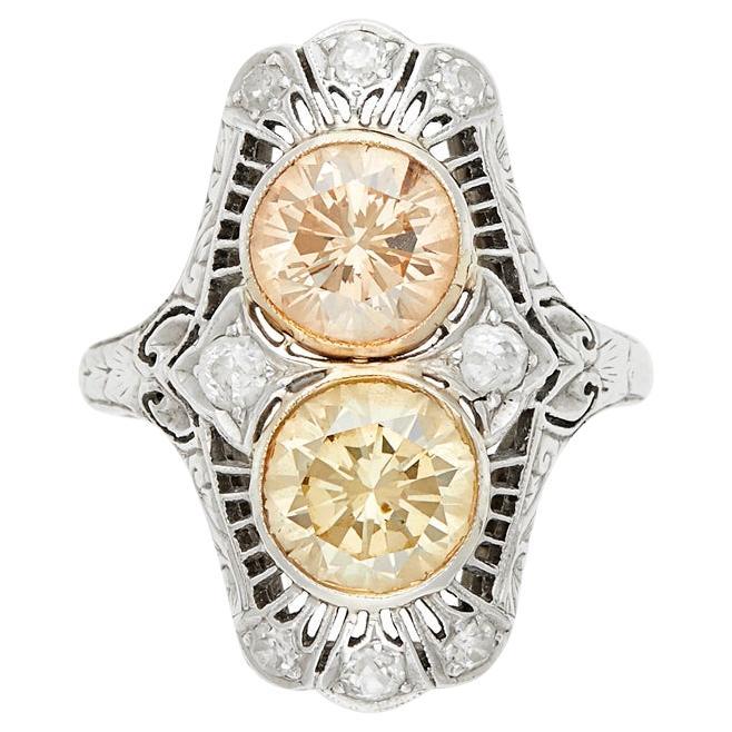 Brauner Diamant Platin Filigraner Cocktail Ring