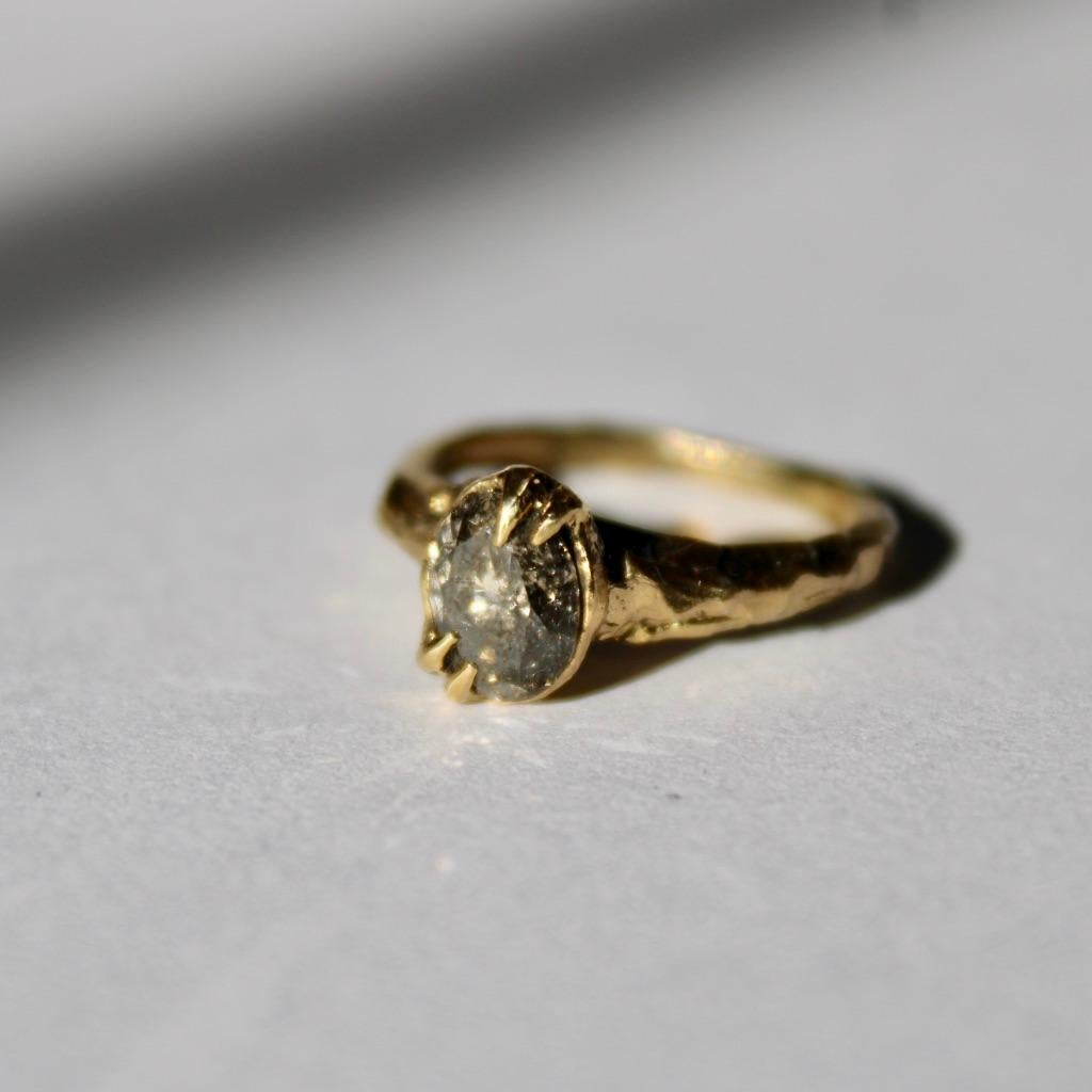 Artisan Brown Diamond Ring in 14 Karat Yellow Gold For Sale