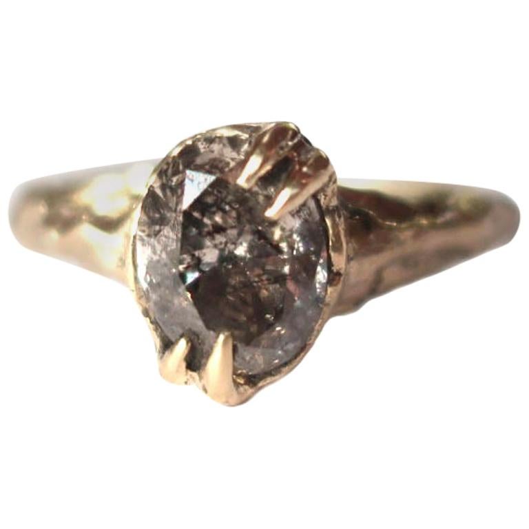 Brown Diamond Ring in 14 Karat Yellow Gold For Sale