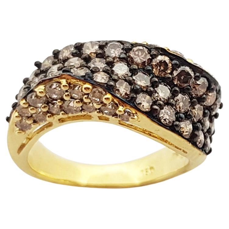 Brown Diamond Ring Set in 18 Karat Gold Settings For Sale