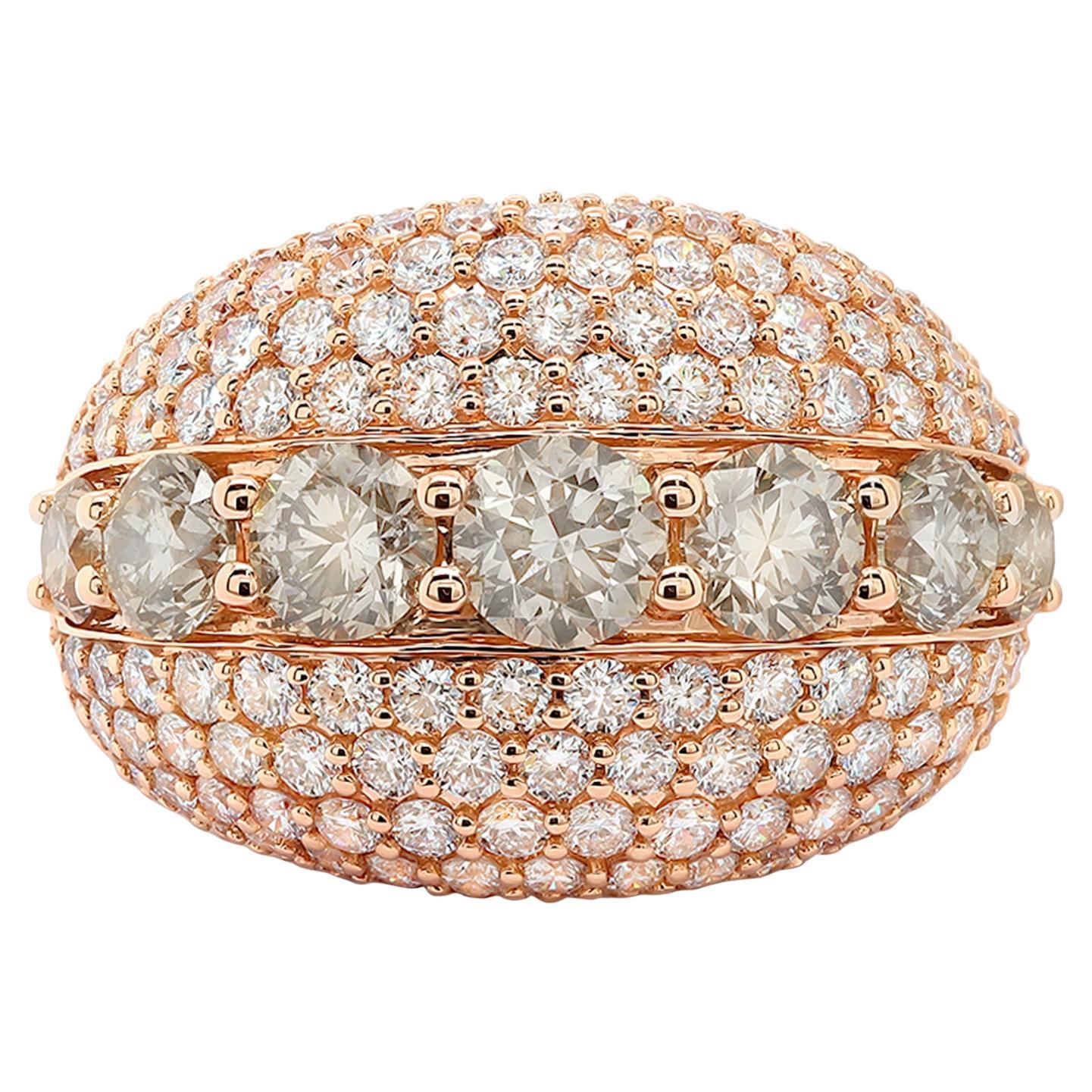 Brown Diamond Ring White Diamond Pave Setting 4.32 Carats 18K Rose Gold For Sale