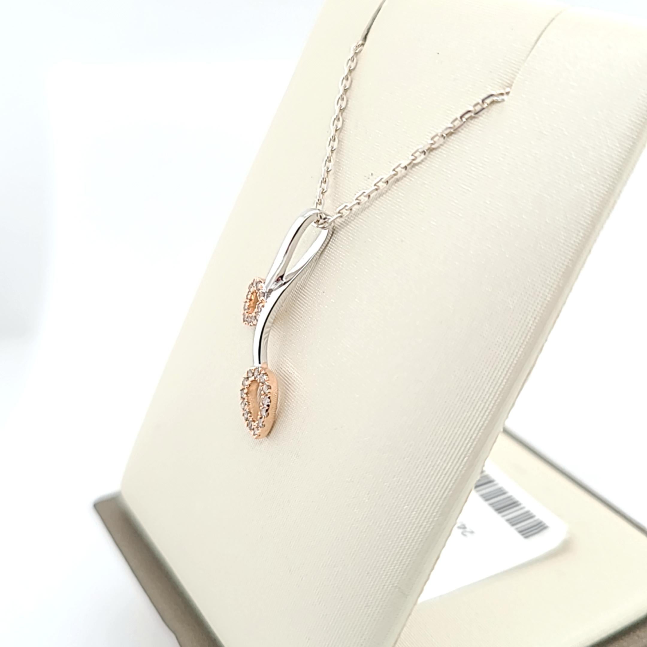Rough Cut Brown Diamond Rose Gold Sterling Silver Wishbone Pendant For Sale