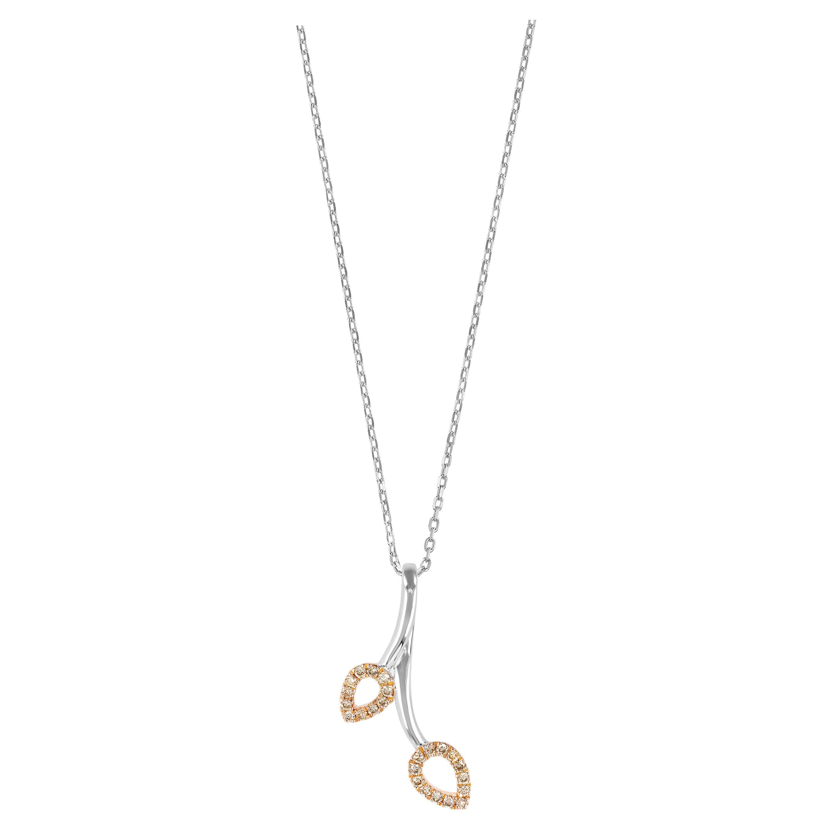 Brown Diamond Rose Gold Sterling Silver Wishbone Pendant For Sale