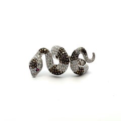 Anello con diamante marrone e rubino "Snake" in oro 18 carati da donna