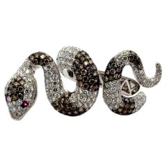 Brown Diamond & Ruby Ring Snake 18K Gold For Her