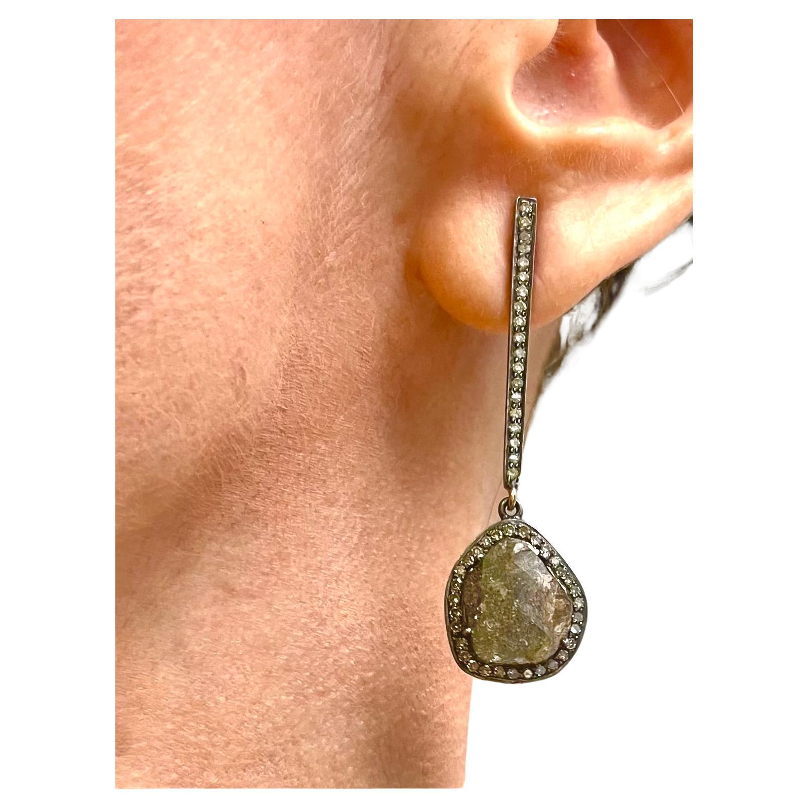 Women's Brown Diamond Slices with Pave Diamonds Paradizia Earrings For Sale