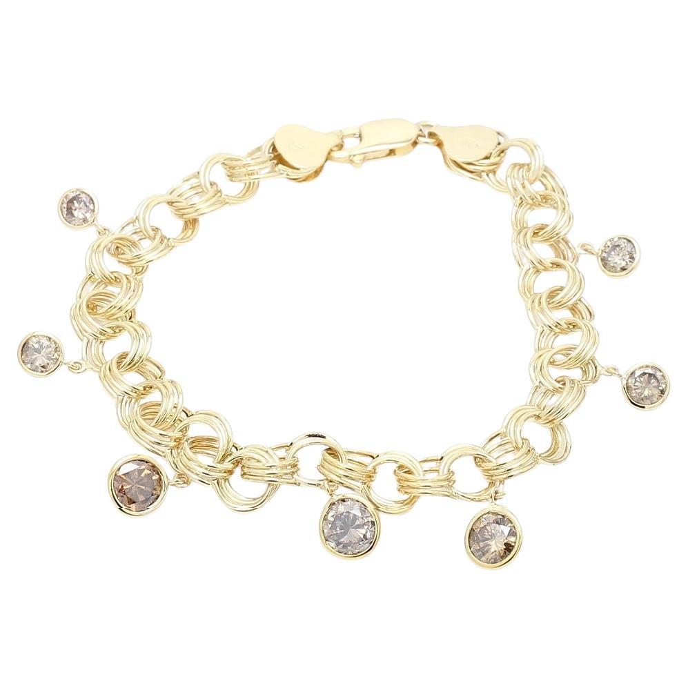Bracelet à breloques en spirale à diamants bruns avec pierre centrale sertie d'un chaton en vente