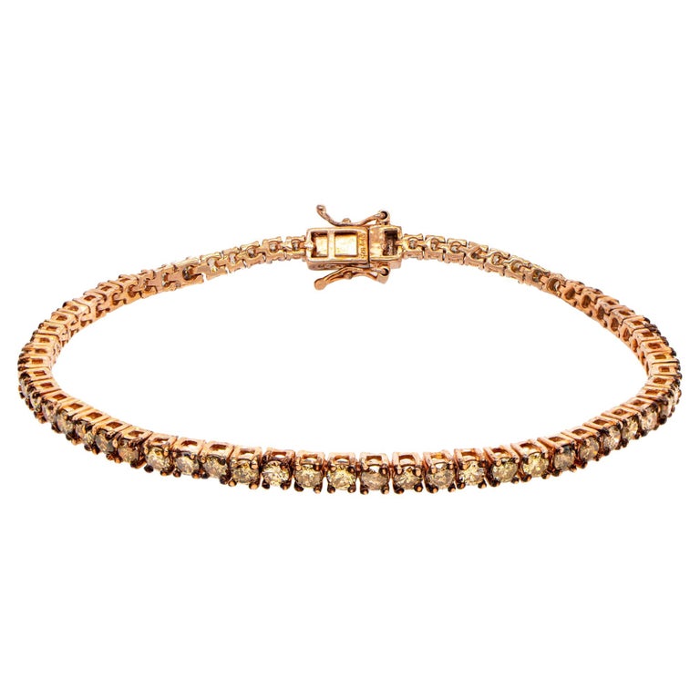 Brown Diamond Tennis Bracelet 3 Carats Total Silver + Rose Gold Plated For  Sale at 1stDibs