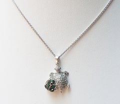 Brown Diamond, Tsavorite, Ruby, Sapphire Frog Turtle Pendant 18 Karat White Gold