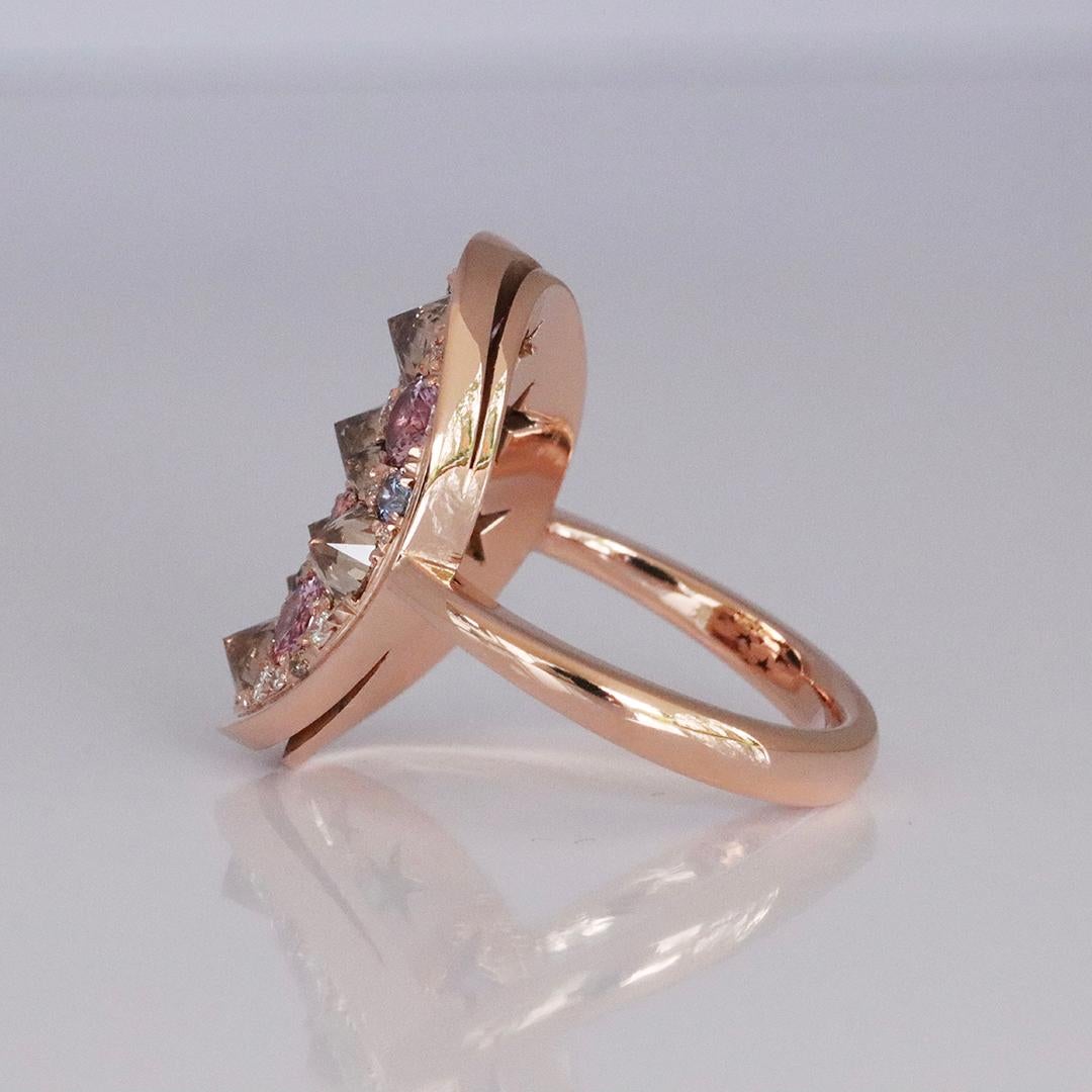 Brilliant Cut Brown Diamond Unheated Purplish Pink Sapphire Blue Sapphire White Diamond Ring