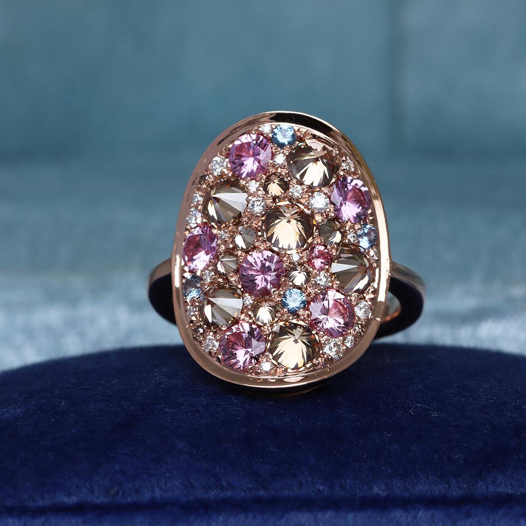 Brown Diamond Unheated Purplish Pink Sapphire Blue Sapphire White Diamond Ring 5