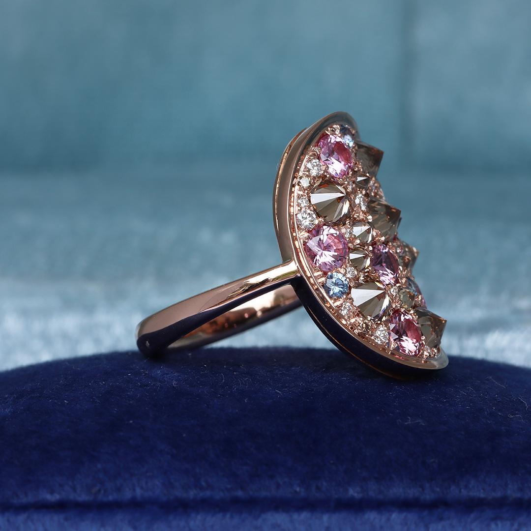 Brown Diamond Unheated Purplish Pink Sapphire Blue Sapphire White Diamond Ring 6