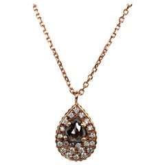 Brown Diamond White Diamond Teardrop Pendant in 14 Karat Rose Gold Suneera