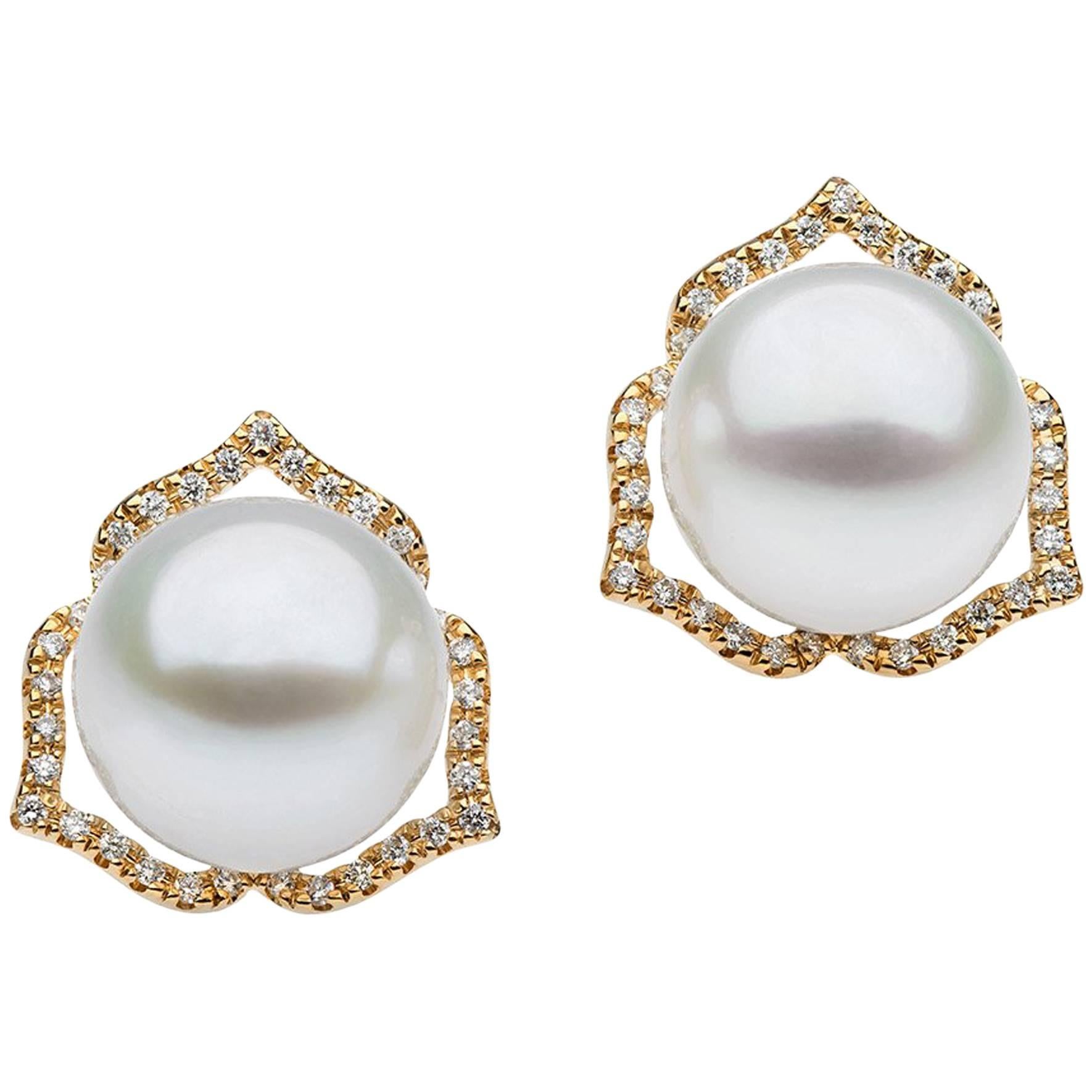 Autore Brown Diamond White South Sea Pearl Stud Earrings