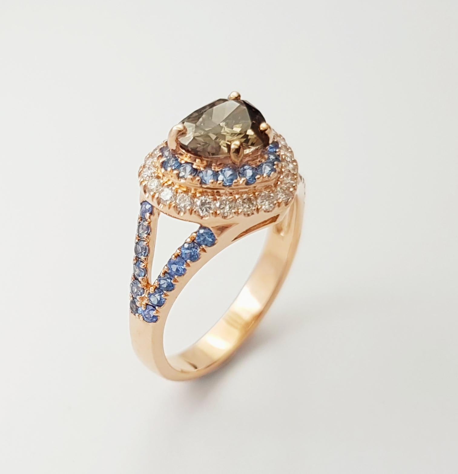 Brown Diamond with Blue Sapphire and Brown Diamond Ring set in 18K Rose Gold en venta 4