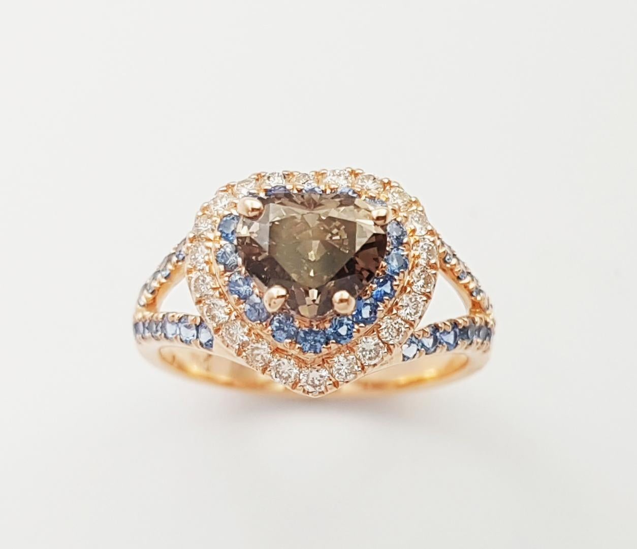 Brown Diamond with Blue Sapphire and Brown Diamond Ring set in 18K Rose Gold en venta 6