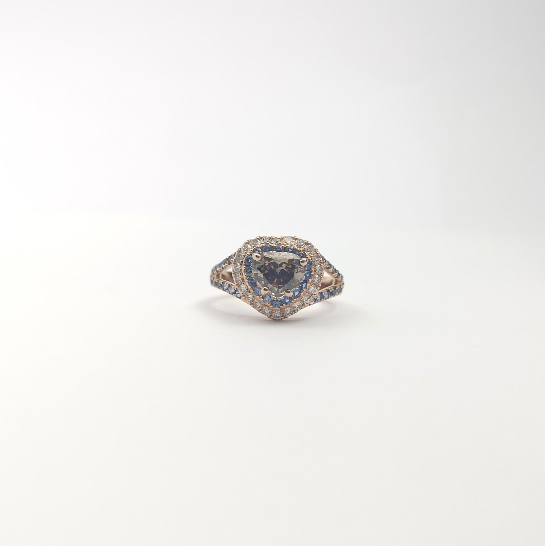 Brown Diamond with Blue Sapphire and Brown Diamond Ring set in 18K Rose Gold en venta 8